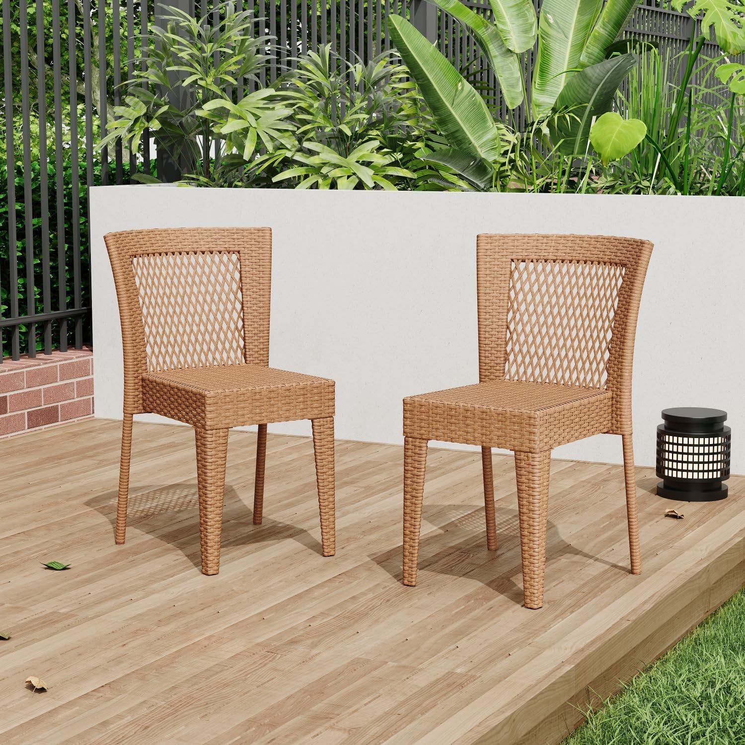 Farley Stacking Side Chairs, Set of 2, Light Brown - Rattan Outdoor Chairs with Weather-Resistant Design