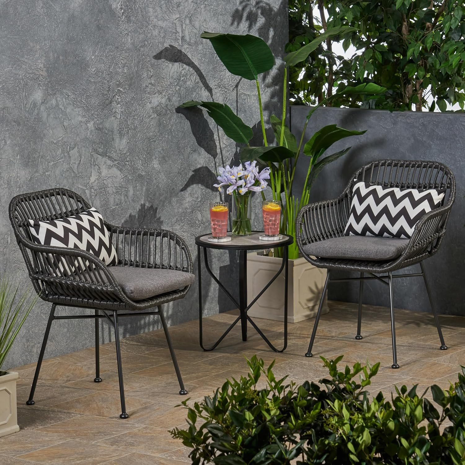 Outdoor Rattan Chairs Set of 2, Modern Patio Chairs with Water-Resistant Cushions for Garden, Balcony, Backyard